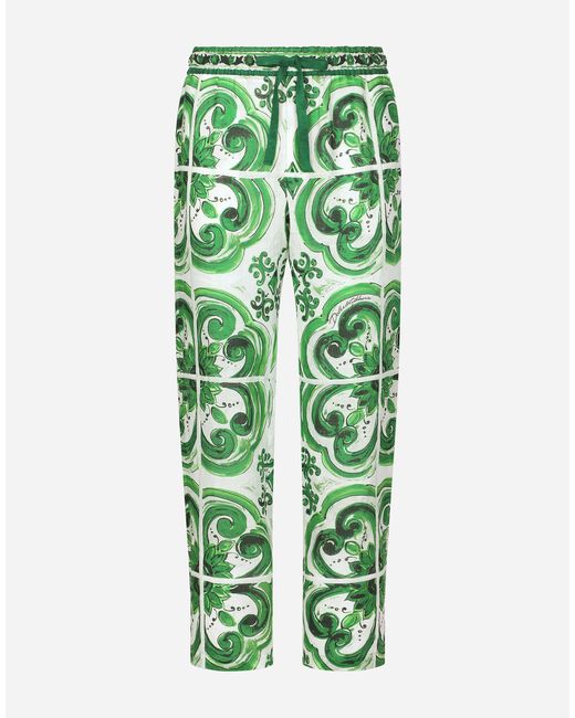 メンズ Dolce & Gabbana マヨリカプリント リネン ジョギングパンツ Green