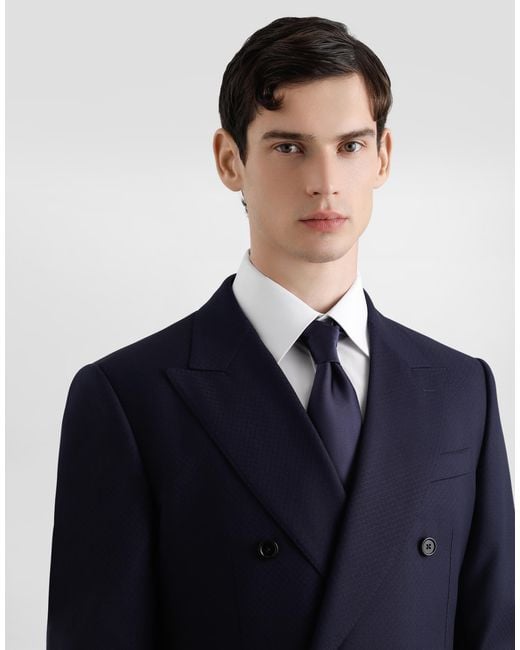 Dolce & Gabbana Double-Breasted Micro-Patterned Wool Suit in Blue für Herren