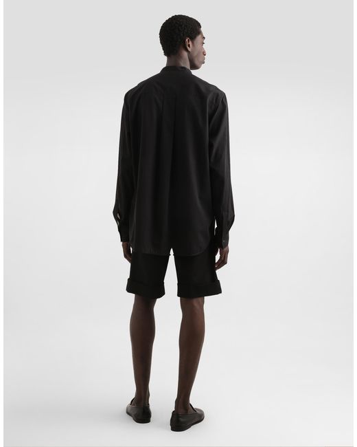 Dolce & Gabbana Black Cotton Canvas Mandarin Shirt for men