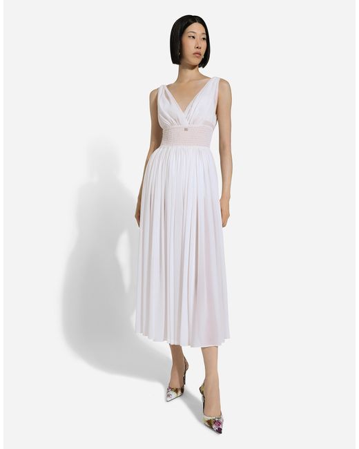 Dolce & Gabbana White V-Neck Midi Dress