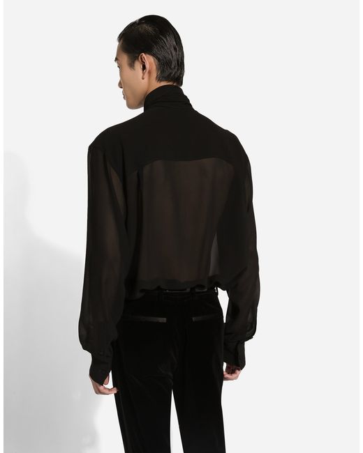Dolce & Gabbana Black Oversize Silk Shirt With Pussy-Bow for men
