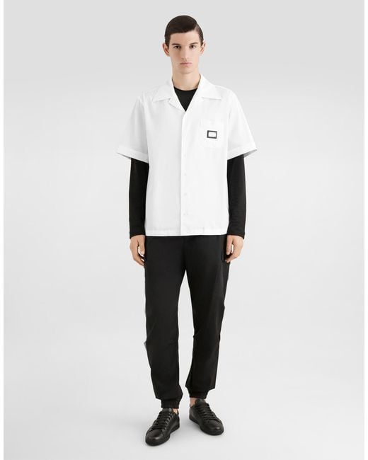 メンズ Dolce & Gabbana シャツ ハワイフィット コットン ロゴプレート White
