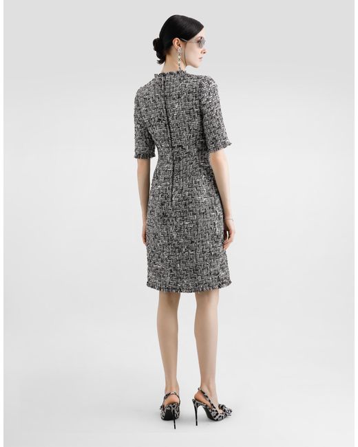 Dolce & Gabbana ラッセルツイード ショートスリーブ ミディドレス Gray
