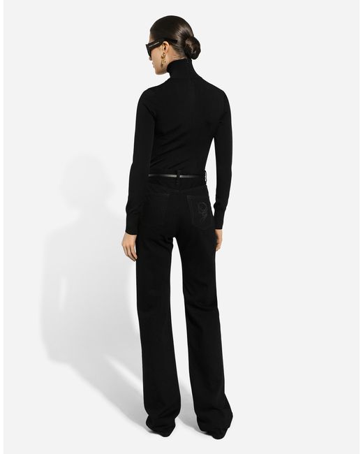 Dolce & Gabbana Black Viscose Turtle-Neck Sweater With Dg Logo