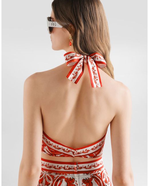 Dolce & Gabbana Red Majolica-Print Poplin Dress