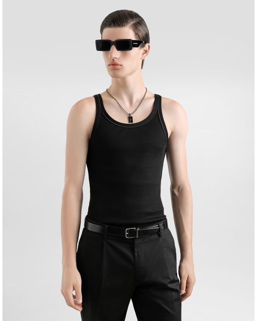 Dolce & Gabbana Black Fine-Rib Slim-Fit Singlet With Tag for men