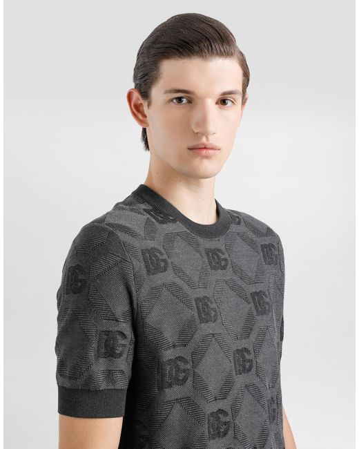 メンズ Dolce & Gabbana ジャカードロゴ シルク ラウンドネック セーター Gray