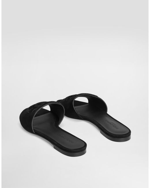 Dolce & Gabbana White Suede Slippers With Rhinestones