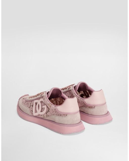 Dolce & Gabbana Pink Sneakers Dg Cushion Aus Spitze Und Kalbsleder