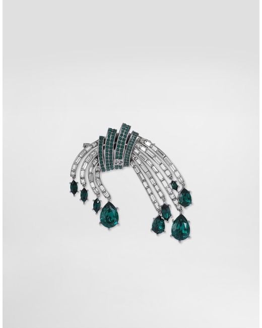 Dolce & Gabbana Blue Floral Brooch With Rhinestones for men