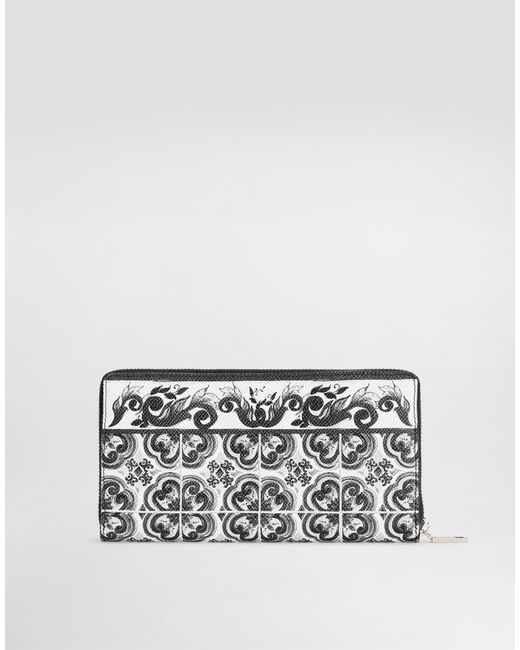 Dolce & Gabbana White Majolica-Print Calfskin Wallet for men