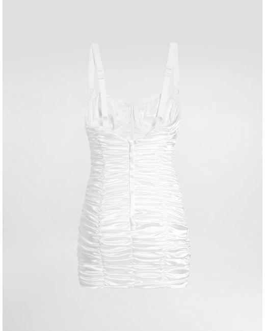 Dolce & Gabbana White Draped Satin Mini Dress