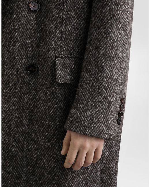 Dolce & Gabbana Zweireihiger Mantel Im Fischgratmuster in Gray für Herren