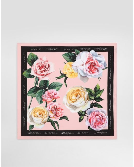 Dolce & Gabbana Pink Rose And Peony- Silk Twill Foulard (70X70)