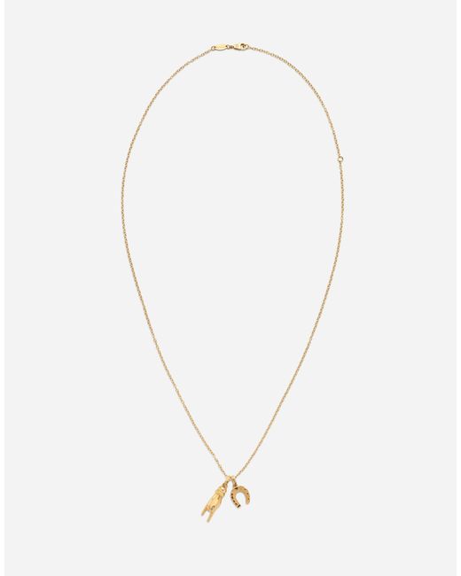 Pendenti Good luck "mano con corna" e ferro di cavallo su catena in oro giallo di Dolce & Gabbana in Metallic da Uomo