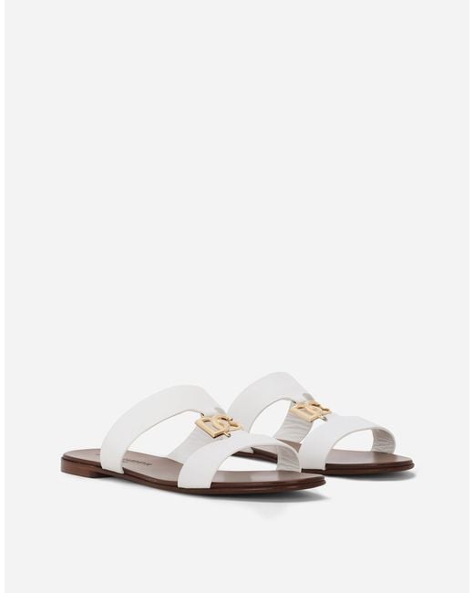 Mules En Cuir De Veau À Logo Dg Dolce & Gabbana en coloris White