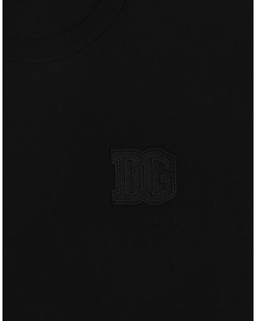 Dolce & Gabbana Black Cotton T-Shirt With Patch for men