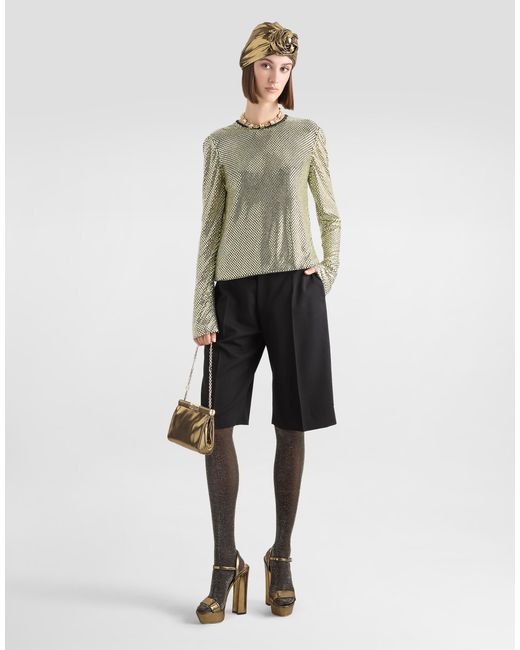 Dolce & Gabbana クリスタルメッシュ ロングスリーブ トップ Green
