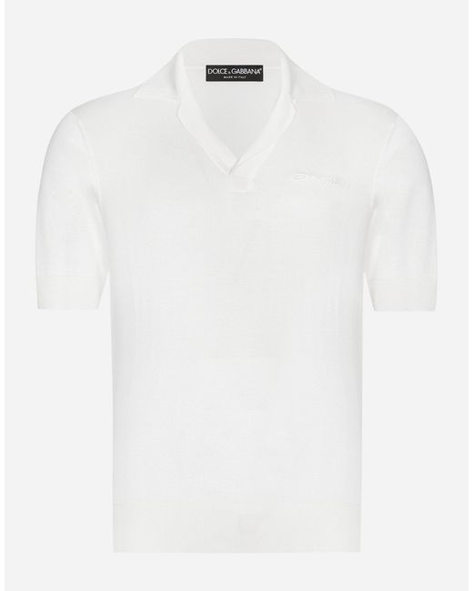 Dolce & Gabbana メンズ ホワイト Silk Polo-Shirt With Embroidery