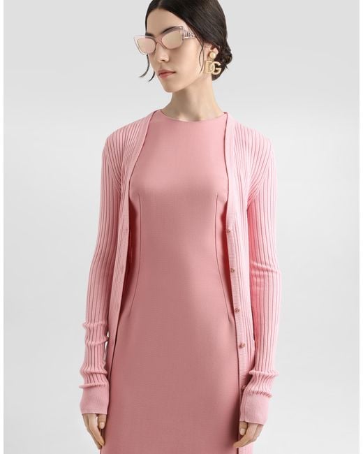 Dolce & Gabbana Pink Long Ribbed Wool Cardigan