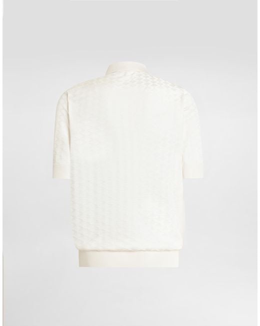 Dolce & Gabbana White Micro-Dot Stitch Silk Polo Shirt for men
