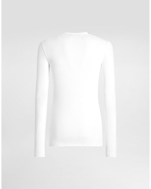 Dolce & Gabbana White Fine-Rib Cotton Granddad-Neck T-Shirt for men