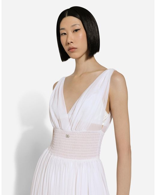Dolce & Gabbana White V-Neck Midi Dress