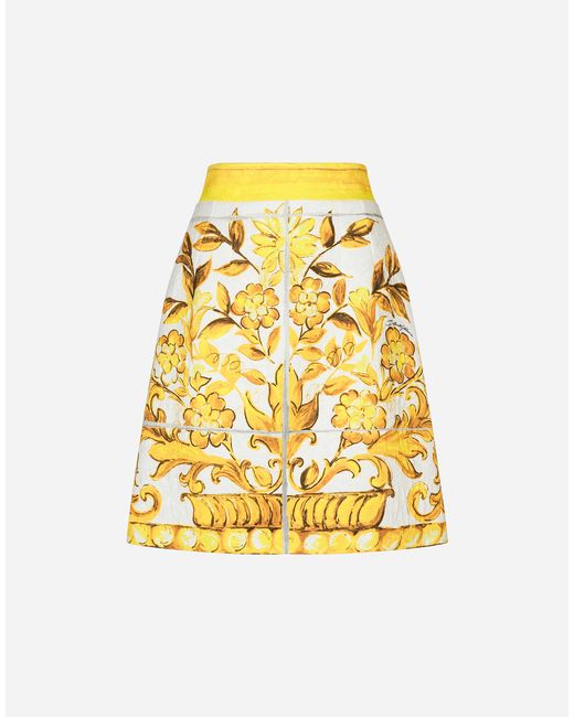 Dolce & Gabbana Short Majolica-Print Brocade Skirt Metallic