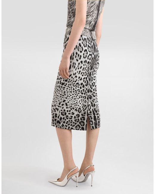 Dolce & Gabbana レオパードプリント シャムルーズ ロンゲット ペンシルスカート White