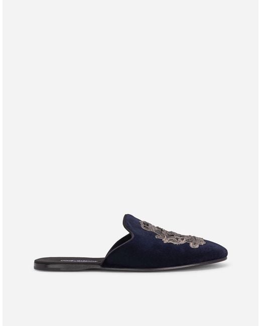 Dolce & Gabbana Blue Embroidered Velvet Slippers for men