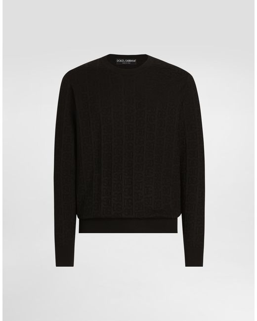 Dolce & Gabbana Rundhalspullover Aus Seide Mit Dg-Logostickerei Allover in Black für Herren