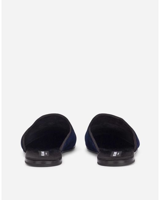 Dolce & Gabbana Blue Embroidered Velvet Slippers for men