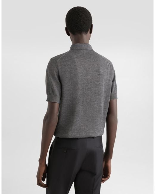 Dolce & Gabbana Gray Wool Polo-Shirt With Branded Tag for men