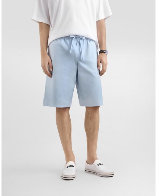 Dolce & Gabbana Blue Logo-Print Vanity Poplin Bermuda Shorts for men
