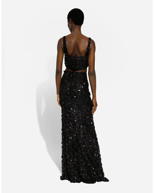 Dolce & Gabbana Black Bralette Top With Sequin Embroidery