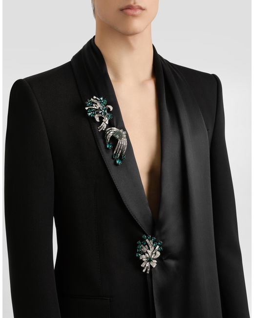 Dolce & Gabbana Blue Floral Brooch With Rhinestones for men