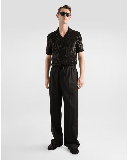Wool And Silk Polo Shirt Dolce & Gabbana pour homme en coloris Black