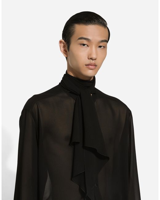 Dolce & Gabbana Black Oversize Silk Shirt With Pussy-Bow for men