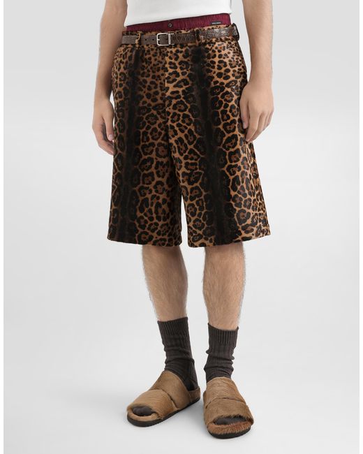 Dolce & Gabbana White Leopard-Print Calfskin Trousers for men