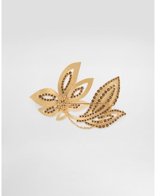 Dolce & Gabbana White Maxi Flower Brooch With Rhinestones for men