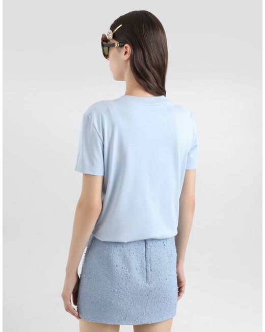 Dolce & Gabbana Blue Jersey T-Shirt With Embroidery