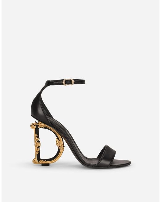 Dolce & Gabbana Black Nappa Leather Sandals With Baroque Dg Heel