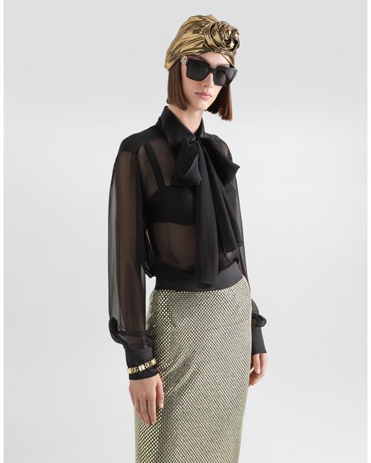 Dolce & Gabbana Black Silk Chiffon Shirt With Pussy-Bow