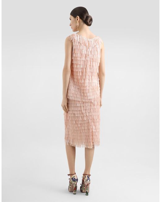 Dolce & Gabbana Pink Sequined Midi Skirt With Fringed Embellishment
