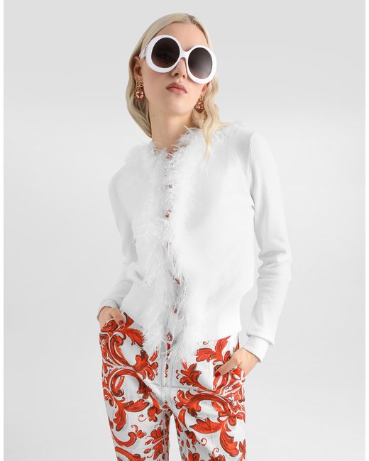 Dolce & Gabbana White Cardigan Girocollo