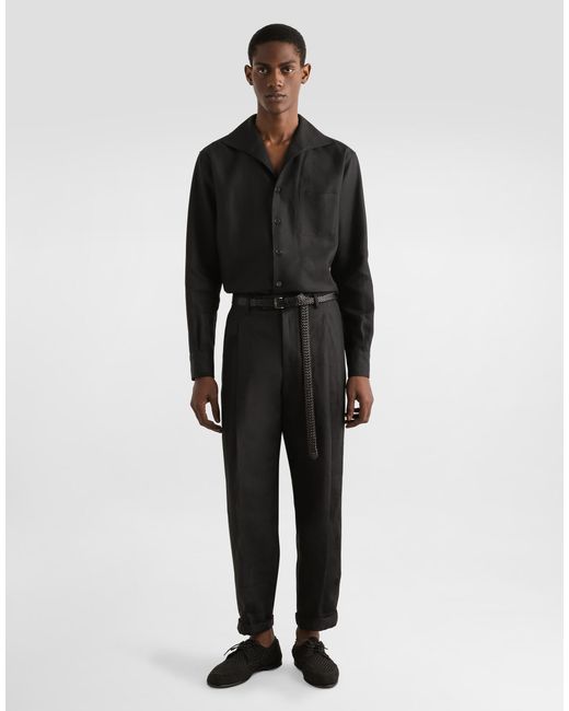 Dolce & Gabbana Langarmhemd Aus Leinen in Black für Herren