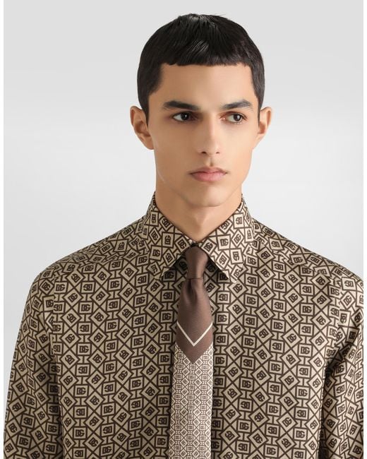 Dolce & Gabbana Brown Printed Silk Twill Martini Shirt for men