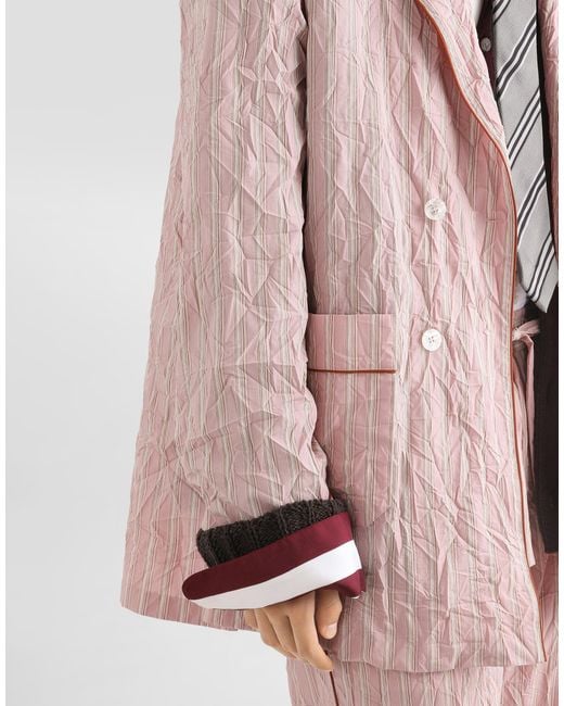 Dolce & Gabbana Pink Crinkled Striped Fabric Shirt-Style Vanity Robe for men