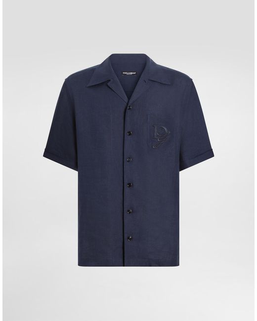 メンズ Dolce & Gabbana ロゴエンブロイダリー リネン シャツ Blue
