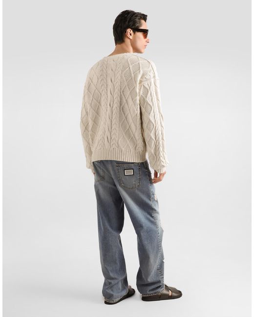 Dolce & Gabbana White Pullover With Interwoven Pattern for men